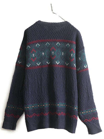 70s USA製 ペンドルトン ノルディック ウール デザイン ニット セーター メンズ L / 古着 PENDLETON 70年代 ヴィンテージ 3D 立体編み 総柄