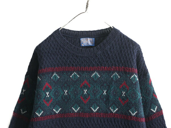70s USA製 ペンドルトン ノルディック ウール デザイン ニット セーター メンズ L / 古着 PENDLETON 70年代 ヴィンテージ 3D 立体編み 総柄
