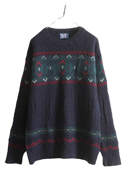 70s USA製 ペンドルトン ノルディック ウール デザイン ニット セーター メンズ L / 古着 PENDLETON 70年代 ヴィンテージ 3D 立体編み 総柄