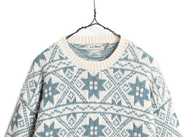 80s エルエルビーン ノルディック 総柄 ニット セーター レディース L メンズ M / 80年代 ヴィンテージ LLBEAN コットン ラミー アウトドア