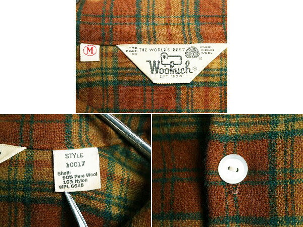 70s ウールリッチ チェック ウール シャツ メンズ M / 古着 70年代 ヴィンテージ Woolrich 白タグ ポケット付き マルチカラー 長袖シャツ