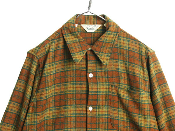 70s ウールリッチ チェック ウール シャツ メンズ M / 古着 70年代 ヴィンテージ Woolrich 白タグ ポケット付き マルチカラー 長袖シャツ
