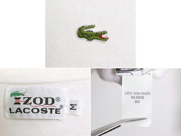 70s ラコステ アクリル ニット セーター メンズ レディース M / 古着 70年代 ヴィンテージ IZOD LACOSTE Vネック 糸巻タグ ホワイト ワニ