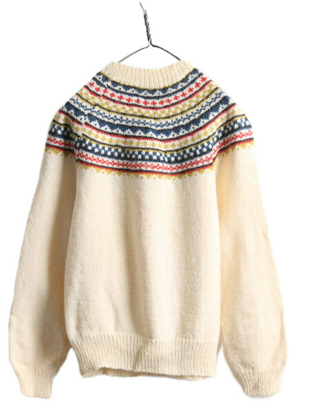 60s 70s 手編み ラウンドヨーク ノルディック ハンドニット セーター メンズ S レディース M 程 ヴィンテージ 60年代 70年代 ウール ニット