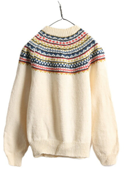 60s 70s 手編み ラウンドヨーク ノルディック ハンドニット セーター メンズ S レディース M 程 ヴィンテージ 60年代 70年代 ウール ニット
