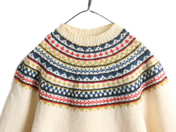 60s 70s 手編み ラウンドヨーク ノルディック ハンドニット セーター メンズ S レディース M 程 ヴィンテージ 60年代 70年代 ウール ニット