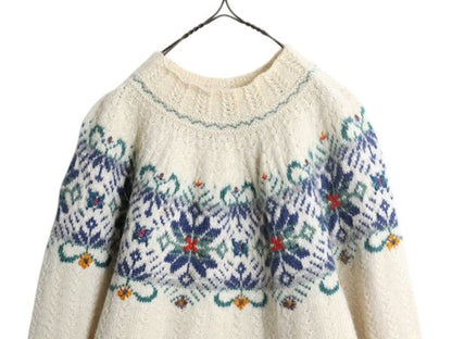 90s ノルウェー製 DALE OF NORWAY ノルディック ニット セーター メンズ M オールド ウール 求心柄 総柄 カギ編み モックネック ナチュラル