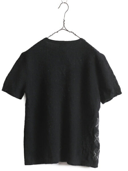 90s LAUREN ラルフローレン ラム ウール 半袖 ニット セーター レディース XL 古着 90年代 オールド アーガイル 総柄 大きいサイズ 黒 ポロ