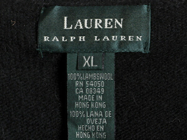 90s LAUREN ラルフローレン ラム ウール 半袖 ニット セーター レディース XL 古着 90年代 オールド アーガイル 総柄 大きいサイズ 黒 ポロ