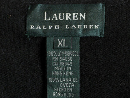 90s LAUREN ラルフローレン ラム ウール 半袖 ニット セーター レディース XL 古着 90年代 オールド アーガイル 総柄 大きいサイズ 黒 ポロ