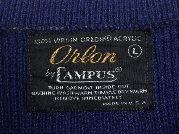 70s USA製 CAMPUS アクリル ニット ベスト メンズ L 小さめ M 程 ヴィンテージ セーター Vネック プルオーバー 重ね着 無地 ネイビー 薄手