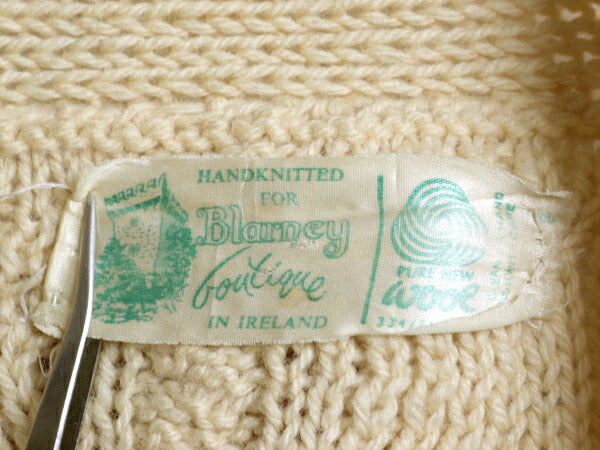 70s 手編み アイルランド製 Blarney フィッシャーマン ウール ハンド ニット カーディガン レディース L 程 ヴィンテージ ケーブル アラン