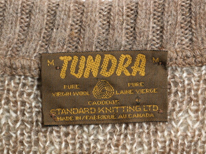 80s カナダ製 TUNDRA デザイン ニット セーター メンズ M 古着 ヴィンテージ モヘア 毛足 シャギー ウール ノルディック 総柄 クルーネック