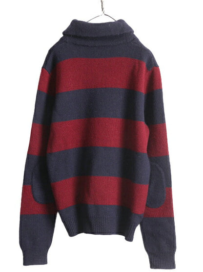 ラグビー ラルフローレン ショールカラー ウール ニット セーター M / ポロ RUGBY エルボーパッチ 2トーン ワイド ボーダー プルオーバー