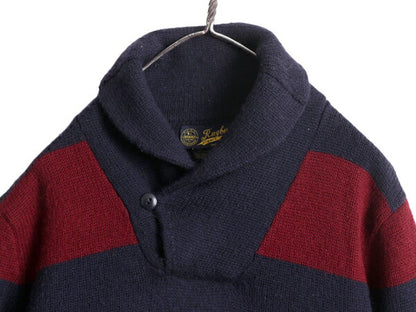 ラグビー ラルフローレン ショールカラー ウール ニット セーター M / ポロ RUGBY エルボーパッチ 2トーン ワイド ボーダー プルオーバー