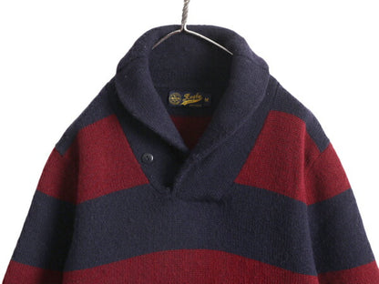ラグビー ラルフローレン ショールカラー ウール ニット セーター M / ポロ RUGBY エルボーパッチ 2トーン ワイド ボーダー プルオーバー