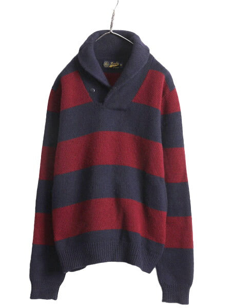 ラグビー ラルフローレン ショールカラー ウール ニット セーター M / ポロ RUGBY エルボーパッチ 2トーン ワイド ボーダー プルオーバー