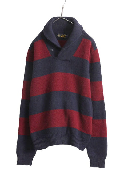 ラグビー ラルフローレン ショールカラー ウール ニット セーター M / ポロ RUGBY エルボーパッチ 2トーン ワイド ボーダー プルオーバー