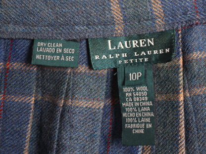 90s LAUREN ラルフローレン チェック ウール ラップ スカート レディース S オールド ポロ ひざ丈 ミディ丈 プリーツ フリンジ 本革 レザー