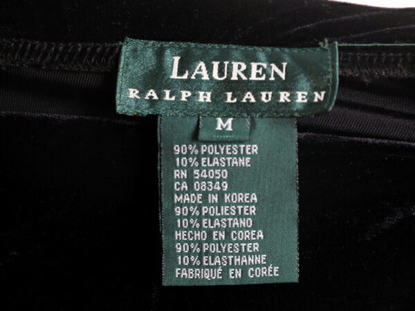 90s LAUREN ラルフローレン ベロア ロング スカート レディース M オールド ポロ マキシ丈 フレア Aライン ゴム ウエスト ボトムス 無地 黒