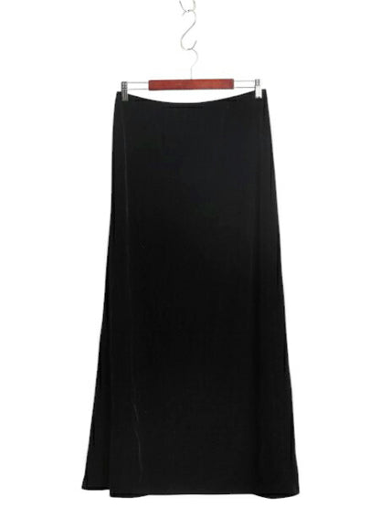 90s LAUREN ラルフローレン ベロア ロング スカート レディース M オールド ポロ マキシ丈 フレア Aライン ゴム ウエスト ボトムス 無地 黒