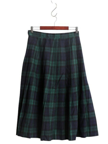 90s USA製 エルエルビーン ブラックウォッチ チェック ウール プリーツ スカート レディース M オールド LLBean ロング マキシ丈 ライナー