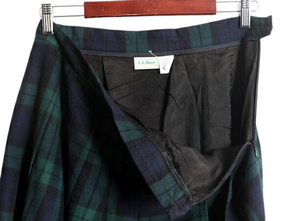 90s USA製 エルエルビーン ブラックウォッチ チェック ウール プリーツ スカート レディース M オールド LLBean ロング マキシ丈 ライナー