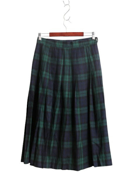 90s USA製 エルエルビーン ブラックウォッチ チェック ウール プリーツ スカート レディース M オールド LLBean ロング マキシ丈 ライナー