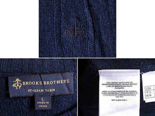 ブルックスブラザーズ ケーブル ニット セーター メンズ L 古着 BROOKS BROTHERS メリノ ウール クルーネック ワンポイント ロゴ刺繍 薄手