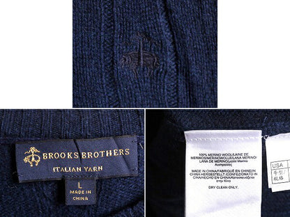 ブルックスブラザーズ ケーブル ニット セーター メンズ L 古着 BROOKS BROTHERS メリノ ウール クルーネック ワンポイント ロゴ刺繍 薄手