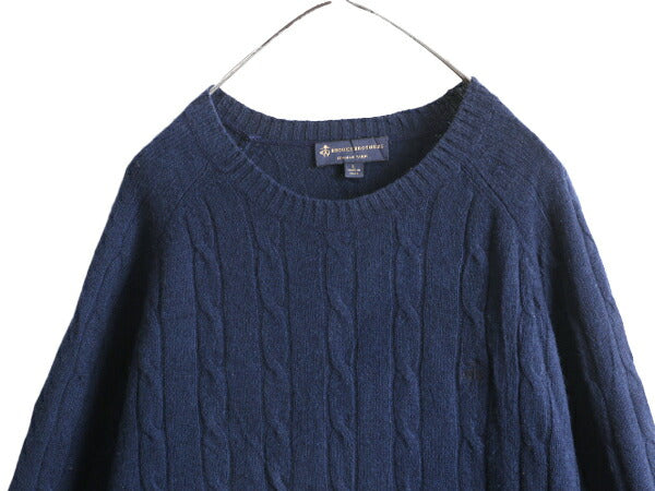 ブルックスブラザーズ ケーブル ニット セーター メンズ L 古着 BROOKS BROTHERS メリノ ウール クルーネック ワンポイント ロゴ刺繍 薄手