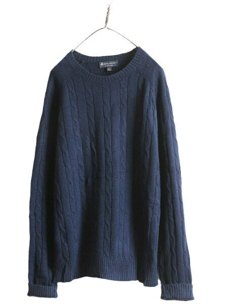 ブルックスブラザーズ ケーブル ニット セーター メンズ L 古着 BROOKS BROTHERS メリノ ウール クルーネック ワンポイント ロゴ刺繍 薄手