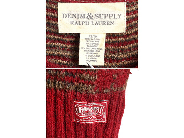 デニム&サプライ ラルフローレン チェック ニット セーター メンズ XS DENIM&SUPPLY シェットランドウール モヘア 混紡 毛長 クルーネック