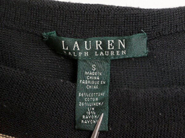 00s LAUREN ラルフローレン ボートネック ネイティブ ボーダー ニット セーター レディース S / 00年代 オールド コットン リネン レーヨン