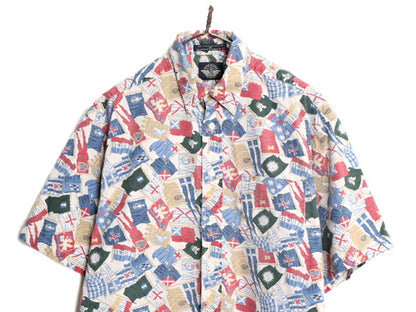 90s ドッカーズ リーバイス 総柄 半袖 ボタンダウン シャツ メンズ M / 古着 オールド LEVIS DOCKERS コットン マルチカラー BD 半袖シャツ