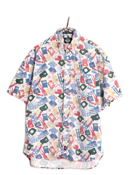 90s ドッカーズ リーバイス 総柄 半袖 ボタンダウン シャツ メンズ M / 古着 オールド LEVIS DOCKERS コットン マルチカラー BD 半袖シャツ