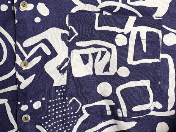 90s ゲス 半袖 総柄 シャツ メンズ L / 90年代 オールド GUESS 半袖シャツ アロハシャツ ハワイアン リネン コットン ポケット付き 2トーン