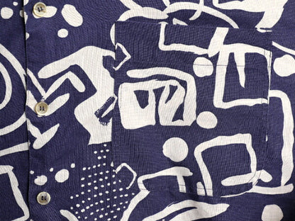 90s ゲス 半袖 総柄 シャツ メンズ L / 90年代 オールド GUESS 半袖シャツ アロハシャツ ハワイアン リネン コットン ポケット付き 2トーン