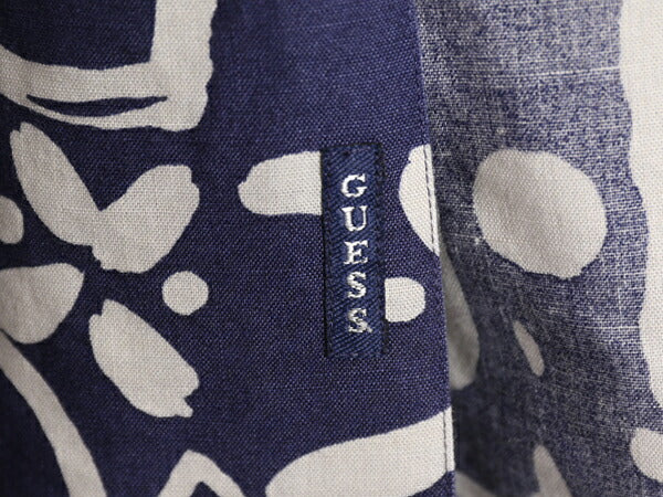 90s ゲス 半袖 総柄 シャツ メンズ L / 90年代 オールド GUESS 半袖シャツ アロハシャツ ハワイアン リネン コットン ポケット付き 2トーン