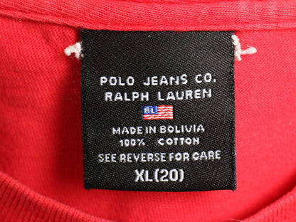 ラルフローレン ビッグ ロゴ プリント 半袖 Tシャツ メンズ S 程 古着 POLO JEANS CO ポロ プリントTシャツ コットン カットソー レッド