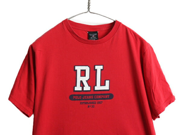 ラルフローレン ビッグ ロゴ プリント 半袖 Tシャツ メンズ S 程 古着 POLO JEANS CO ポロ プリントTシャツ コットン カットソー レッド