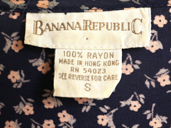 80s バナナリパブリック 100% レーヨン フレンチスリーブ 総柄 ワンピース レディース S 古着 ヴィンテージ BANANA REPUBLIC 膝丈 ワンピ