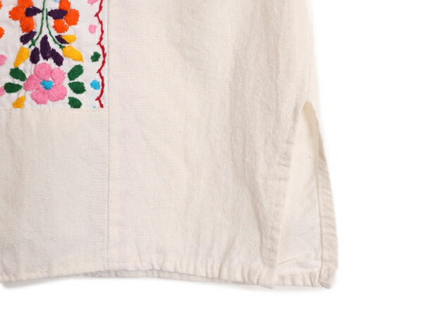 1点物 80s ハンドメイド 刺繍 半袖 シャツ レディース XL 80年代 ヴィンテージ バンドカラー 大きいサイズ ボックス ハンド刺繍 メキシカン