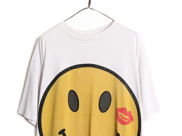 90s 00s スマイル イラスト プリント ビック Tシャツ メンズ レディース XXL 程 90年代 00年代 オールド 当時物 キャラクター 大きいサイズ