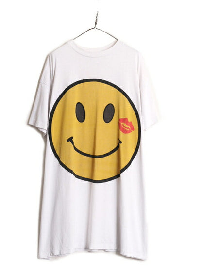 90s 00s スマイル イラスト プリント ビック Tシャツ メンズ レディース XXL 程 90年代 00年代 オールド 当時物 キャラクター 大きいサイズ