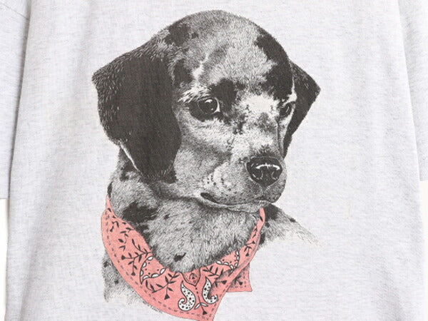 90s USA製 ドッグ イラスト プリント ビッグ Tシャツ レディース XXL 程 90年代 オールド アート 犬 アニマル シングルステッチ ワンピース
