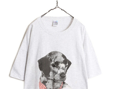 90s USA製 ドッグ イラスト プリント ビッグ Tシャツ レディース XXL 程 90年代 オールド アート 犬 アニマル シングルステッチ ワンピース