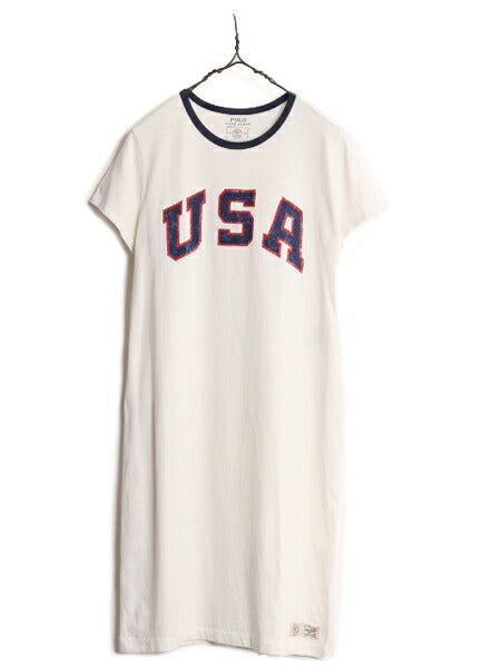 2016 オリンピック アメリカ 代表モデル ポロ ラルフローレン コットン Tシャツ ワンピース レディース M / USA 限定モデル 半袖 ワンピ 白