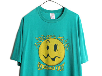 90s USA製 スマイル イラスト プリント ビック Tシャツ メンズ レディース XXL 程 90年代 オールド ニコちゃん キャラクター 大きいサイズ