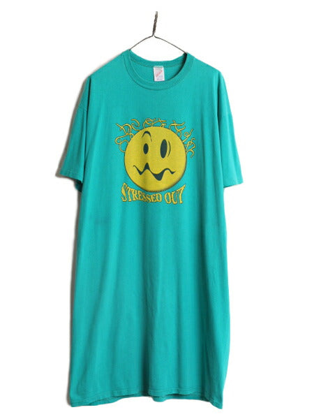90s USA製 スマイル イラスト プリント ビック Tシャツ メンズ レディース XXL 程 90年代 オールド ニコちゃん キャラクター 大きいサイズ